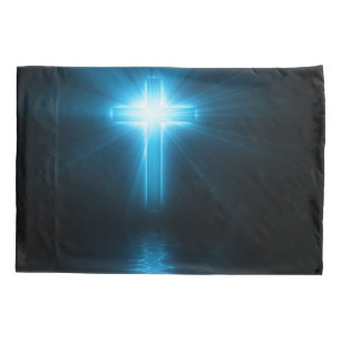Christian Cross in Blue Light Pillowcase