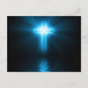 Christian Cross in Blue Light Postcard