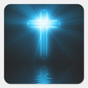 Christian Cross in Blue Light Square Sticker