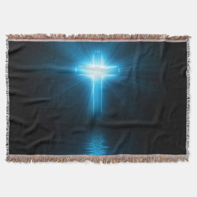 Christian Cross in Blue Light Throw Blanket (Front)