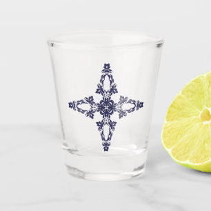 Christian Cross In Celestial Blue Art Shot Glass