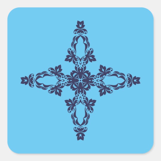 Christian Cross In Celestial Blue Art Square Sticker (Front)