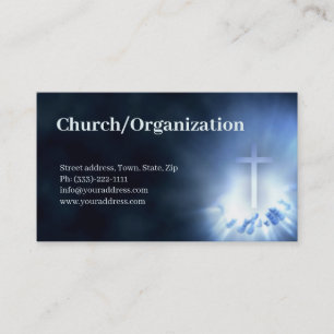 Christian Cross In The Hands Blue Business Card