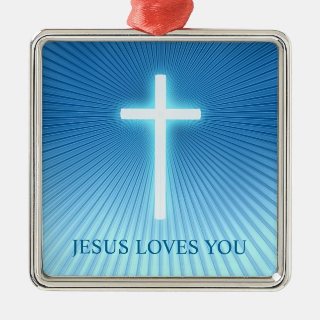 Christian Cross | Jesus Loves You Metal Tree Decoration (Front)