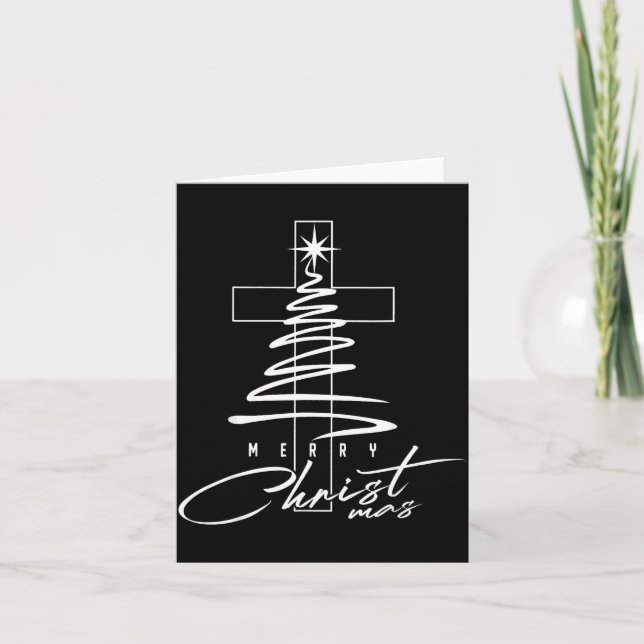 Christian Cross Jesus Merry Christmas Xmas Tree Ho Card (Front)