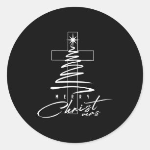 Christian Cross Jesus Merry Christmas Xmas Tree Ho Classic Round Sticker