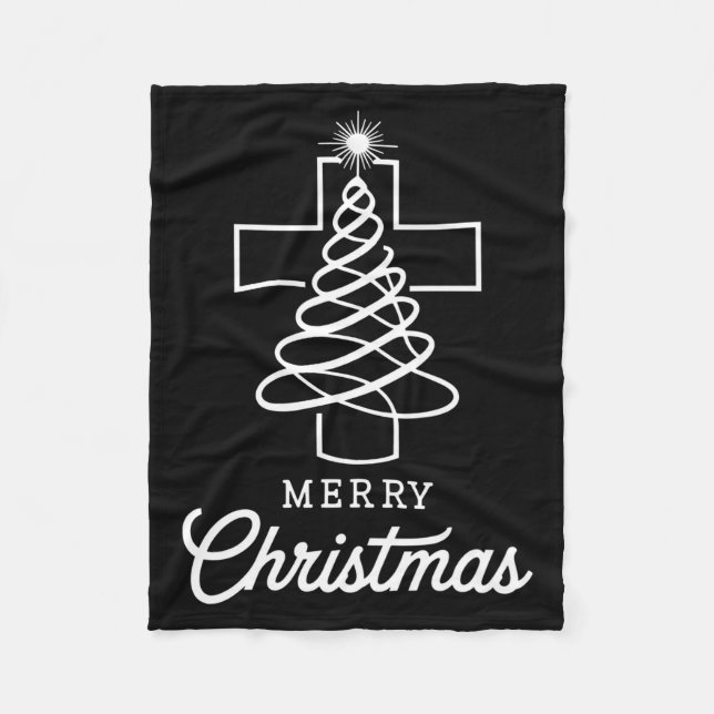 Christian Cross Jesus Merry Christmas Xmas Tree Ho Fleece Blanket (Front)