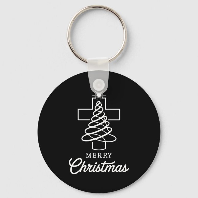 Christian Cross Jesus Merry Christmas Xmas Tree Ho Key Ring (Front)