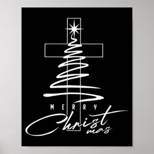 Christian Cross Jesus Merry Christmas Xmas Tree Ho Poster