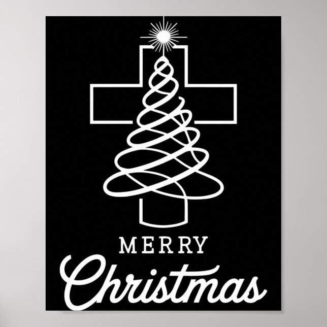 Christian Cross Jesus Merry Christmas Xmas Tree Ho Poster (Front)