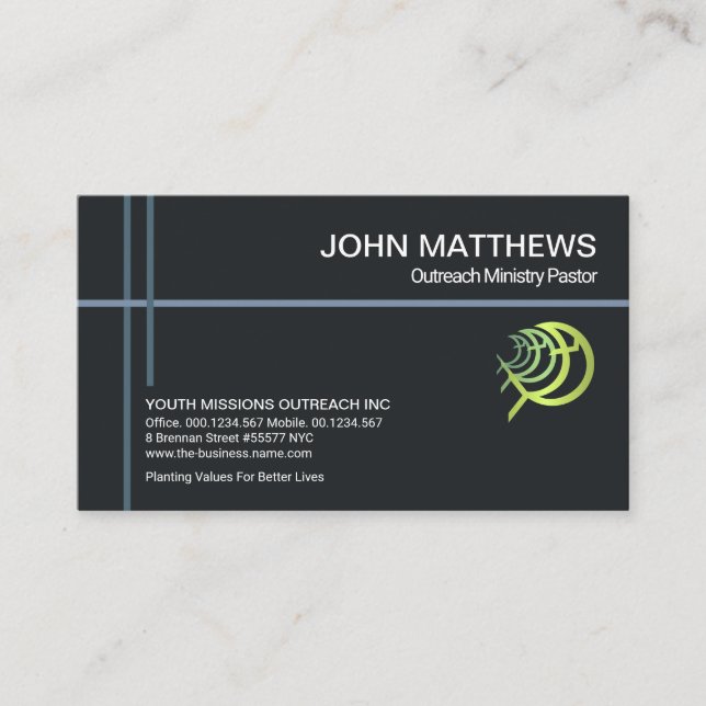 Christian Cross Lines Gold Ichthus Church Minister Business Card (Front)