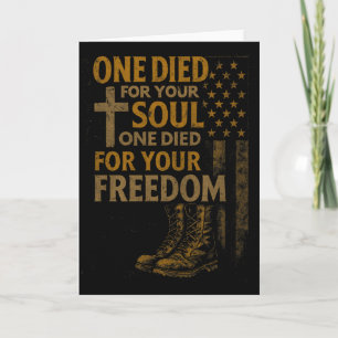Christian Cross Military Veteran American Flag Fai Card
