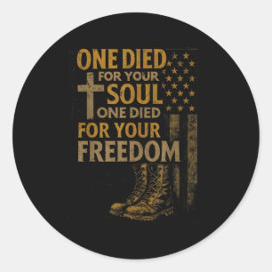 Christian Cross Military Veteran American Flag Fai Classic Round Sticker