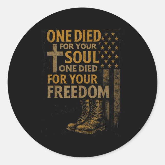 Christian Cross Military Veteran American Flag Fai Classic Round Sticker (Front)