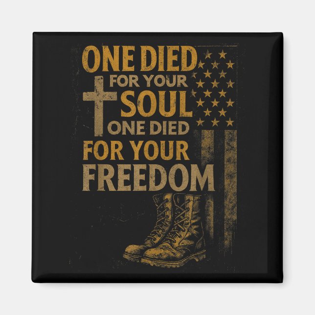 Christian Cross Military Veteran American Flag Fai Magnet (Front)