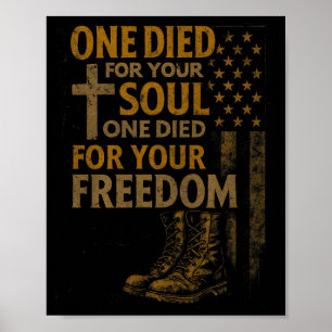Christian Cross Military Veteran American Flag Fai Poster