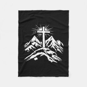 Christian Cross Mountains Religious Fleece Blanket