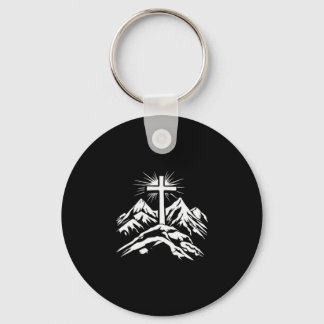 Christian Cross Mountains Religious  Key Ring