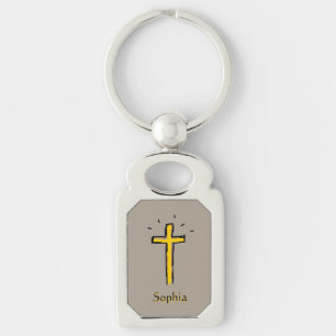 Christian Cross Neutral Custom Name  Keychain