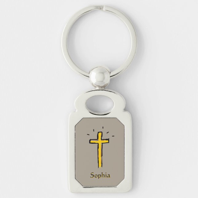 Christian Cross Neutral Custom Name  Keychain (Front)
