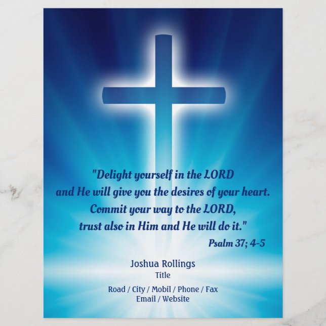 Christian Cross on glowing blue background Flyer (Front)