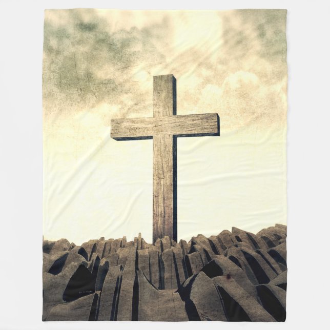 Christian Cross On Mountain Fleece Blanket (Front)