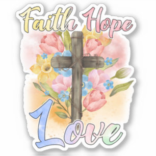 Christian Cross Pastel Floral Faith Hope Love