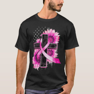 Christian Cross Pink Ribbon Sunflower Breast Cance T-Shirt