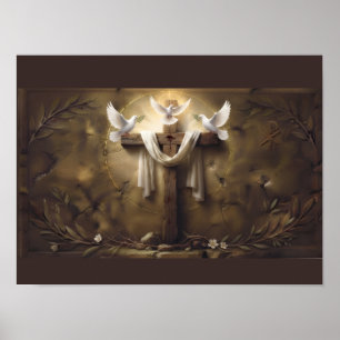Christian Cross Poster with Doves Jesus Cross