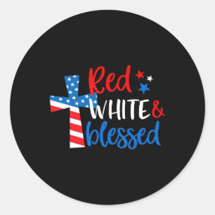 Christian Cross Red White And Blessed 4th Of July Classic Round Sticker