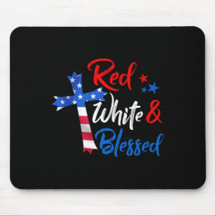Christian Cross Red White And Blessed 4th Of July Mouse Mat