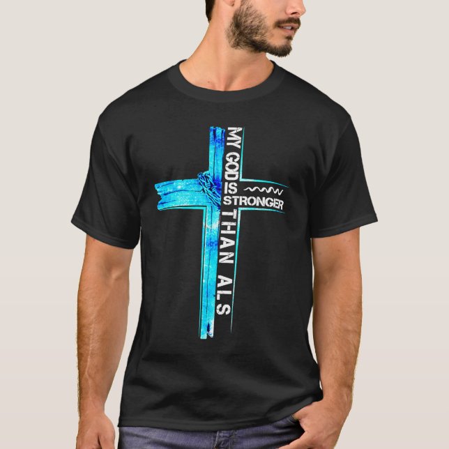 Christian Cross Ribbon ALS Awareness Costume Warri T-Shirt (Front)