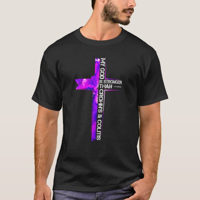 Christian Cross Ribbon Crohn's & Colitis Awareness T-Shirt (Front)