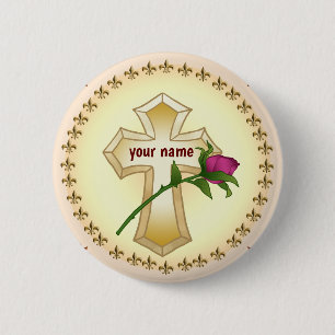 Christian Cross Rose pin button