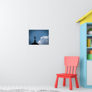 Christian Cross Silhouette Against Blue Sky Poster