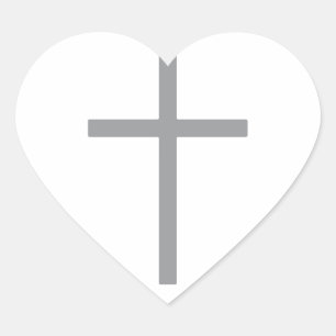 Christian Cross Silver Heart Sticker