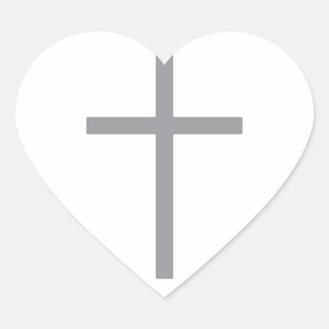 Christian Cross Silver Heart Sticker (Front)