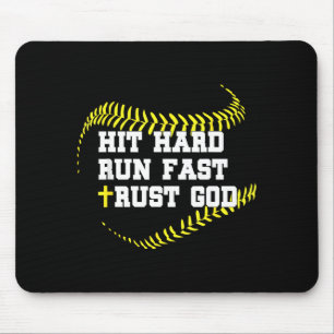 Christian Cross Softball Hit Hard Run Fast Trust Mouse Mat