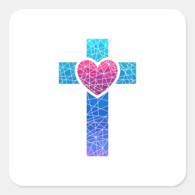 Christian Cross Square Sticker (Front)