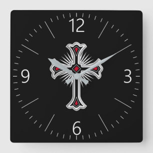Christian cross square wall clock