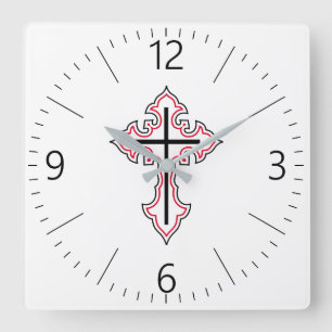 Christian cross square wall clock