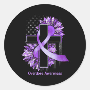 Christian Cross Sunflower Overdose Awareness  Classic Round Sticker