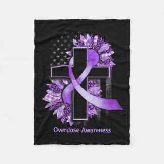 Christian Cross Sunflower Overdose Awareness  Fleece Blanket