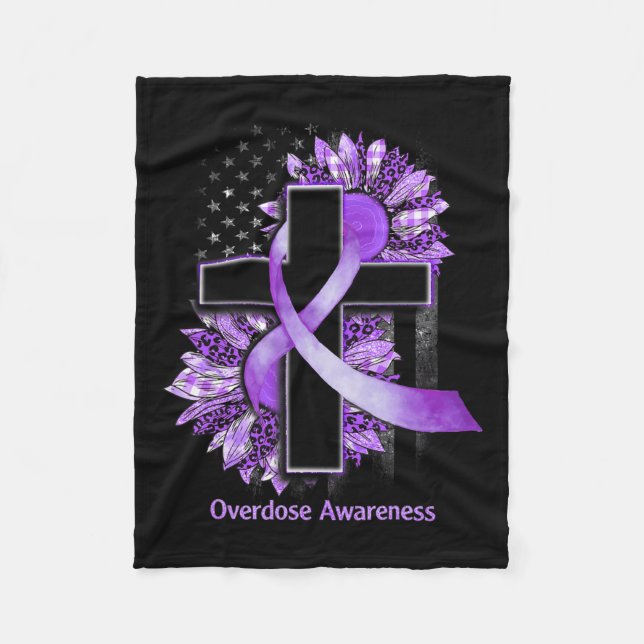 Christian Cross Sunflower Overdose Awareness  Fleece Blanket (Front)