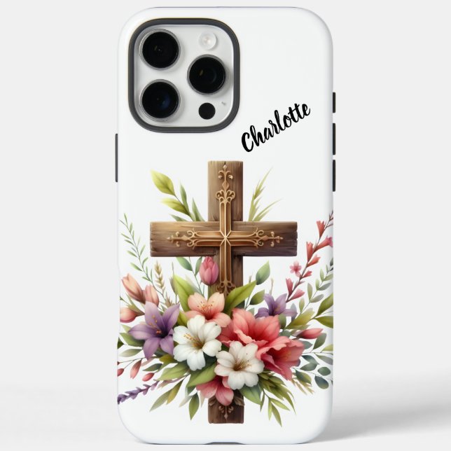 Christian Cross Surrounded by Beautiful Floral Art Case-Mate iPhone Case (Back)