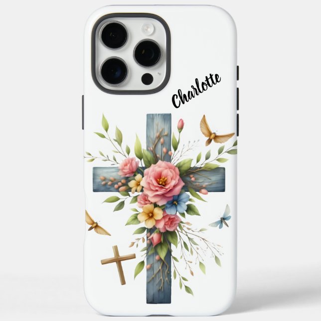 Christian Cross Surrounded Delicate Spring Blossom Case-Mate iPhone Case (Back)