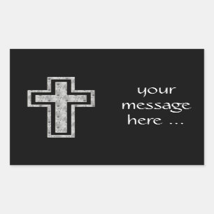 Christian Cross Symbol Pretty Grey Flowers Rectangular Sticker