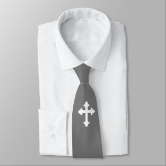 Christian Cross Symbol White Silver Gray Tie