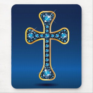 Christian Cross with "Aquamarine" Stones Mouse Mat