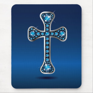 Christian Cross with "Aquamarine" Stones Mouse Mat